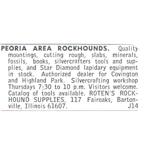 Roten's Rockhound Supplies Bartonville Illinois 1972 Ad AF8-S13