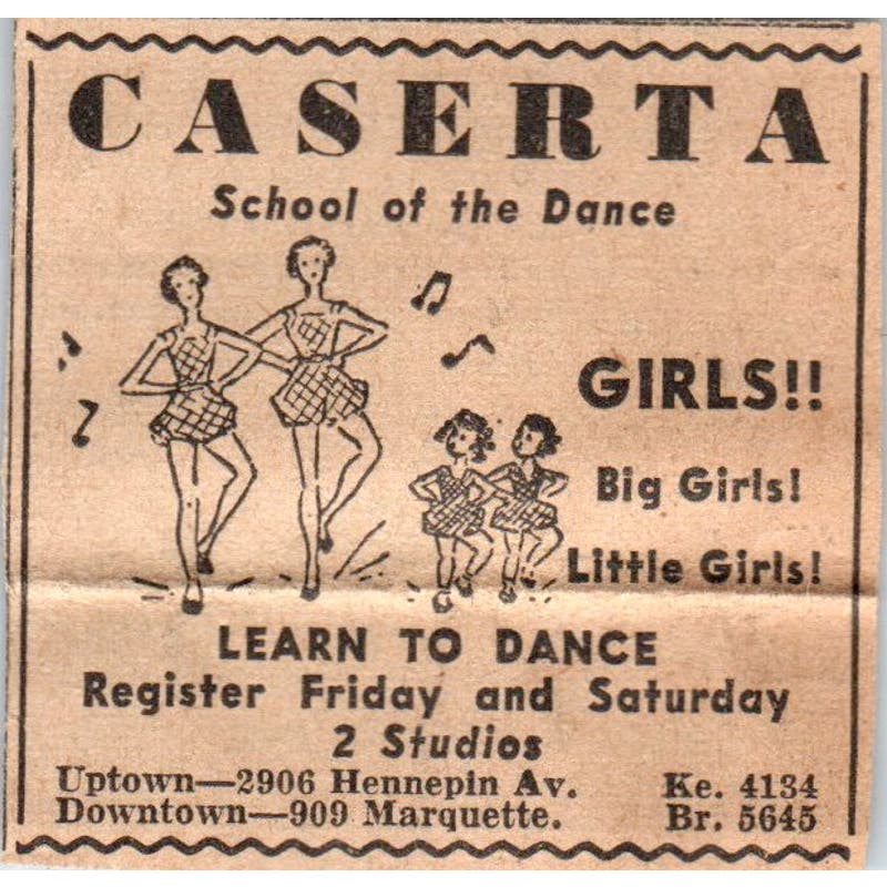 Caserta School of Dance Hennepin & Marquette 1935 Minneapolis Journal Ad AE7-H2