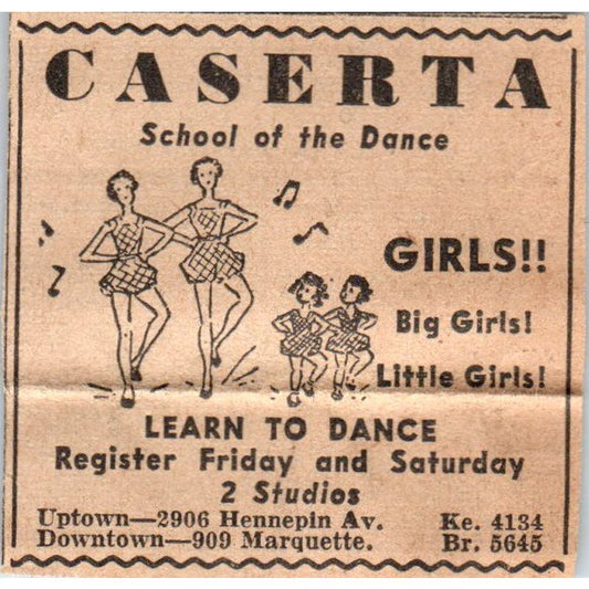 Caserta School of Dance Hennepin & Marquette 1935 Minneapolis Journal Ad AE7-H2