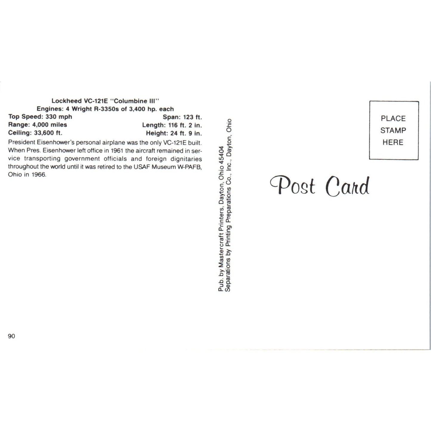 Lockheed VC-121E Columbine III Vintage Postcard PC19