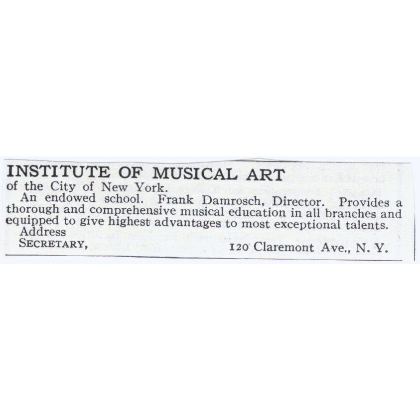 Institute of Musical Art Frank Damrosch NY c1918 Magazine Advertisement AE5-SA3