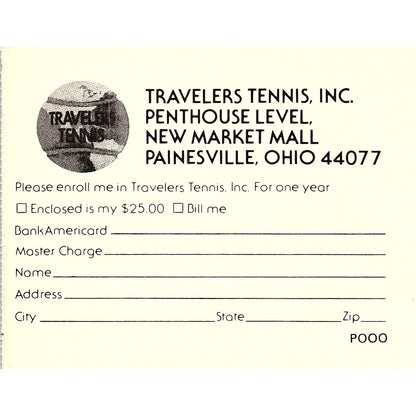 Travelers Tennis Inc Blank Postal Card Painesville OH 1977 Ad AF3-M2