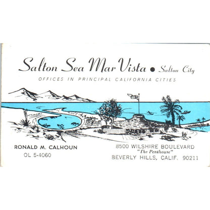 Salton Sea Mar Vista Ronald Calhoun Beverly Hills CA Vtg Business Card SD8-B22