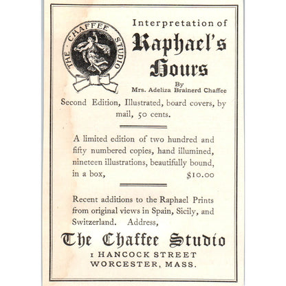 The Chaffee Studio Interpretation of Raphael's Hours Worcester 1906 Ad AB8-MA2