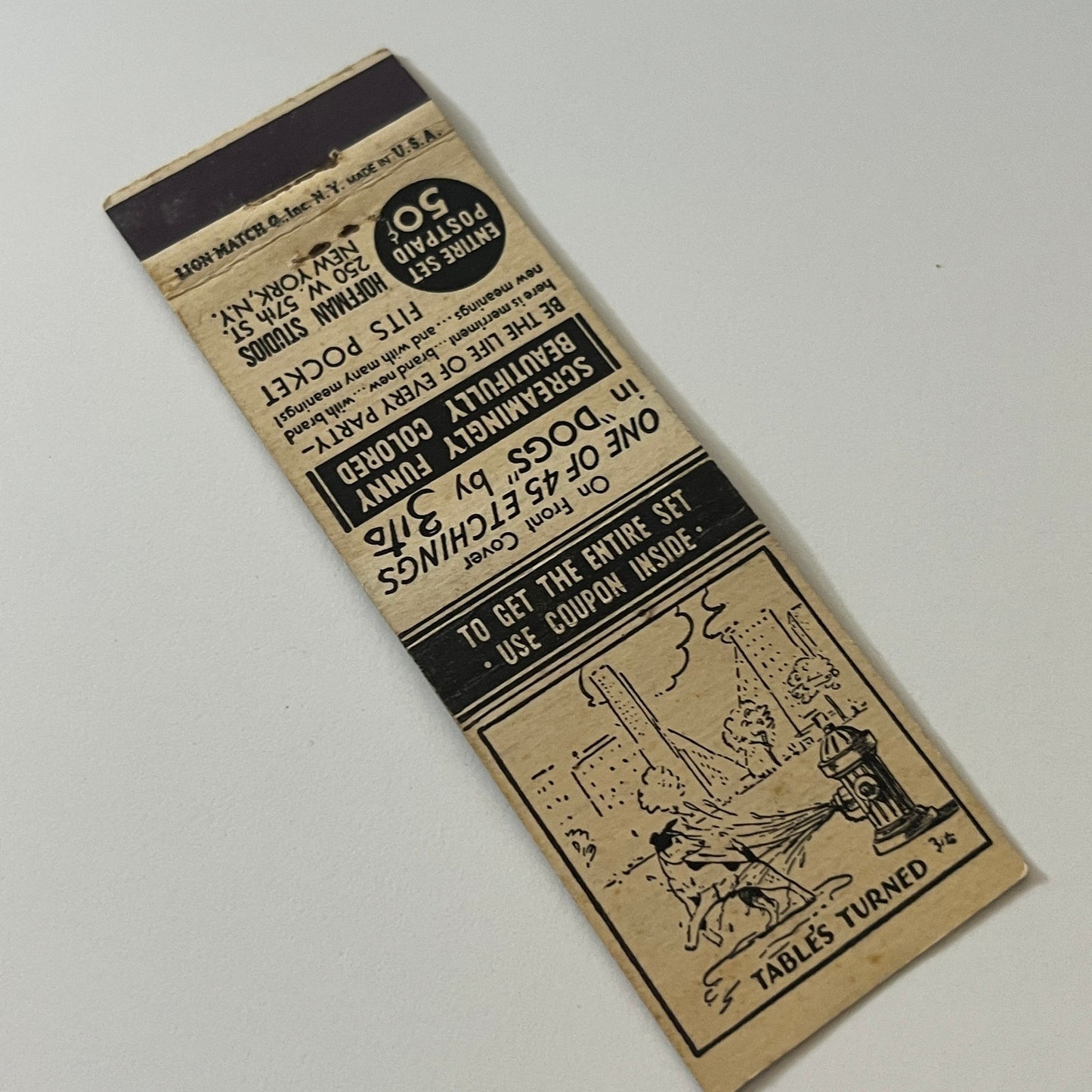 Pretty Girl Cartoon Hoffmann Studios NY Dog Etchings Matchbook Cover MB59-4