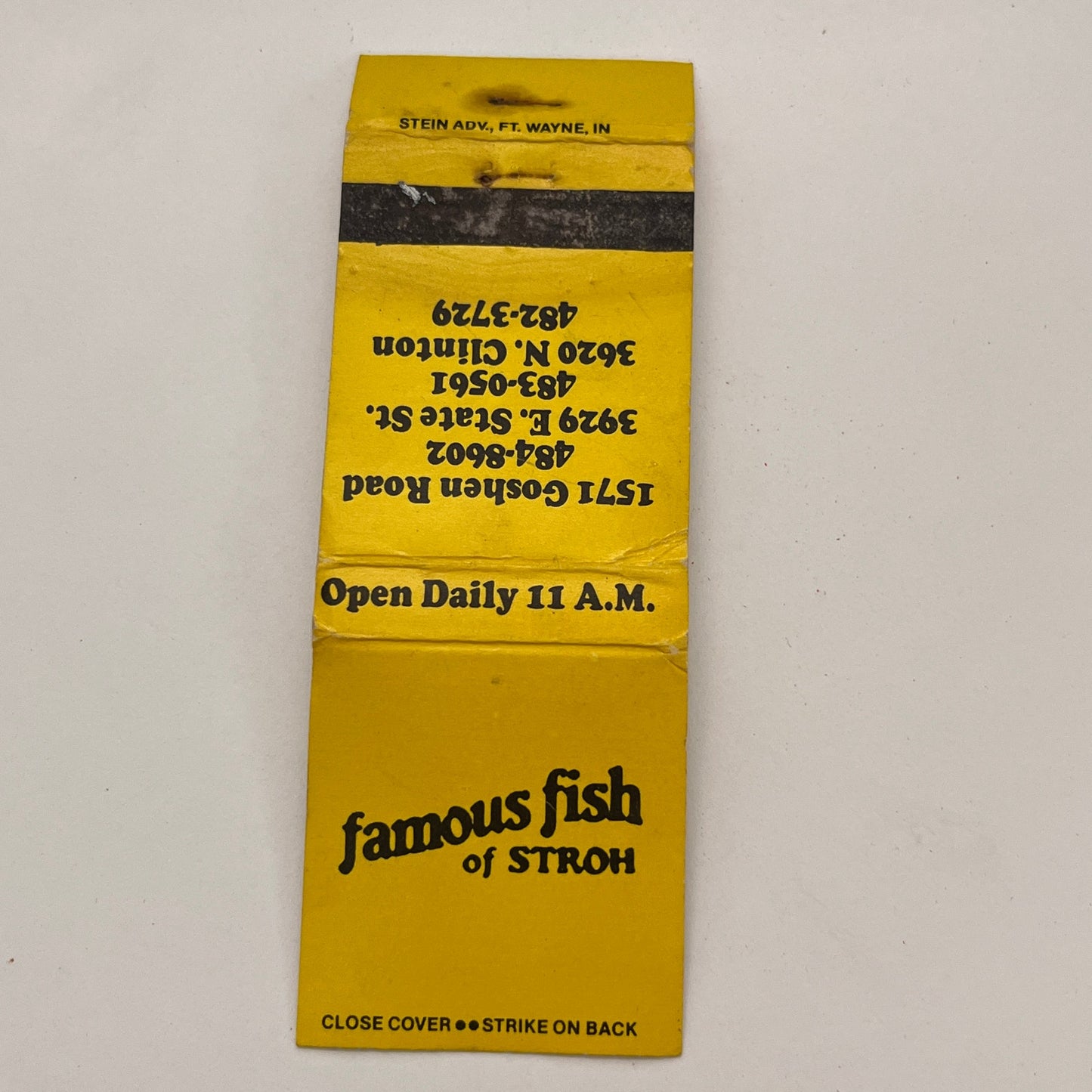 Famous Fish of Stroh Fort Wayne Indiana Vintage Matchbook TB6-MB2-15