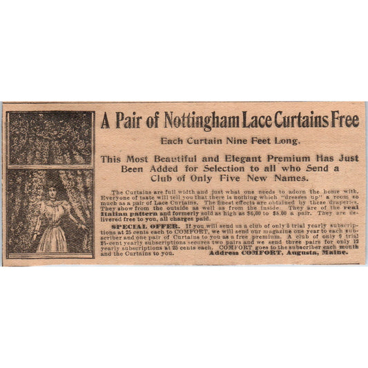 Nottingham Lace Curtains Club Offer Comfort Augusta ME 1910 Magazine Ad AF1-CM3