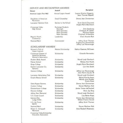 1987 Conestoga Valley High School Commencement Program Lancaster Co PA AE5