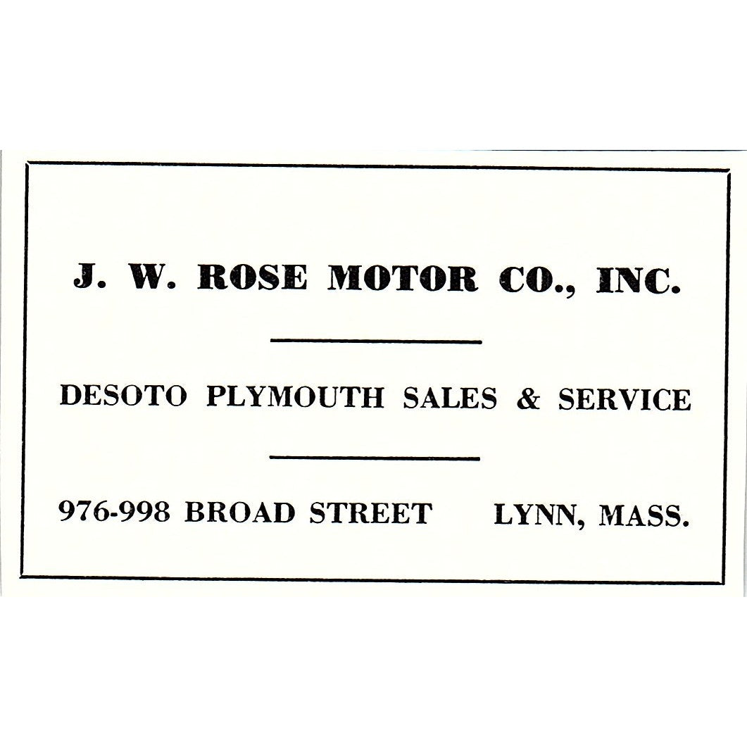 J.W. Rose Motor Co Inc Desoto Plymouth Lynn MA 1950 Ad AF6-M5