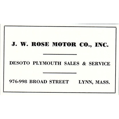 J.W. Rose Motor Co Inc Desoto Plymouth Lynn MA 1950 Ad AF6-M5
