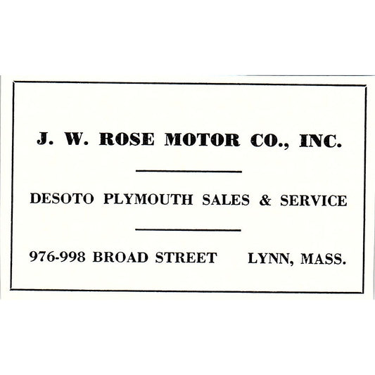 J.W. Rose Motor Co Inc Desoto Plymouth Lynn MA 1950 Ad AF6-M5