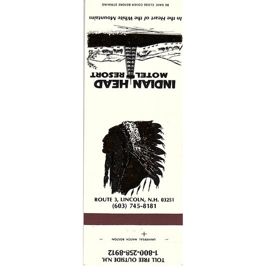 Indian Head Motel Resort Loon Mountain Lincoln NH Vintage Matchbook MM4-10