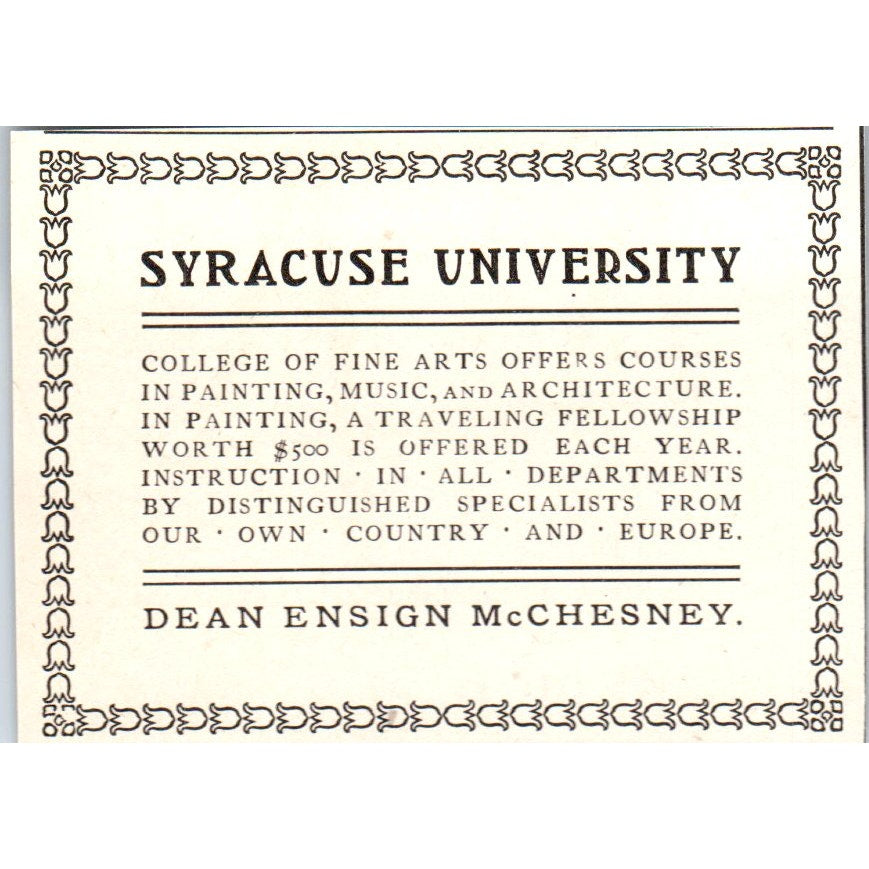 Syracuse University College of Fine Arts Ensign McChesney 1900 Ad AB8-MA8