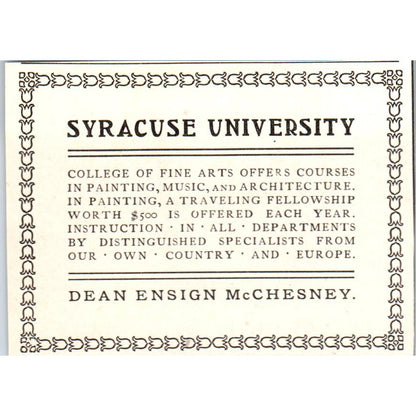 Syracuse University College of Fine Arts Ensign McChesney 1900 Ad AB8-MA8