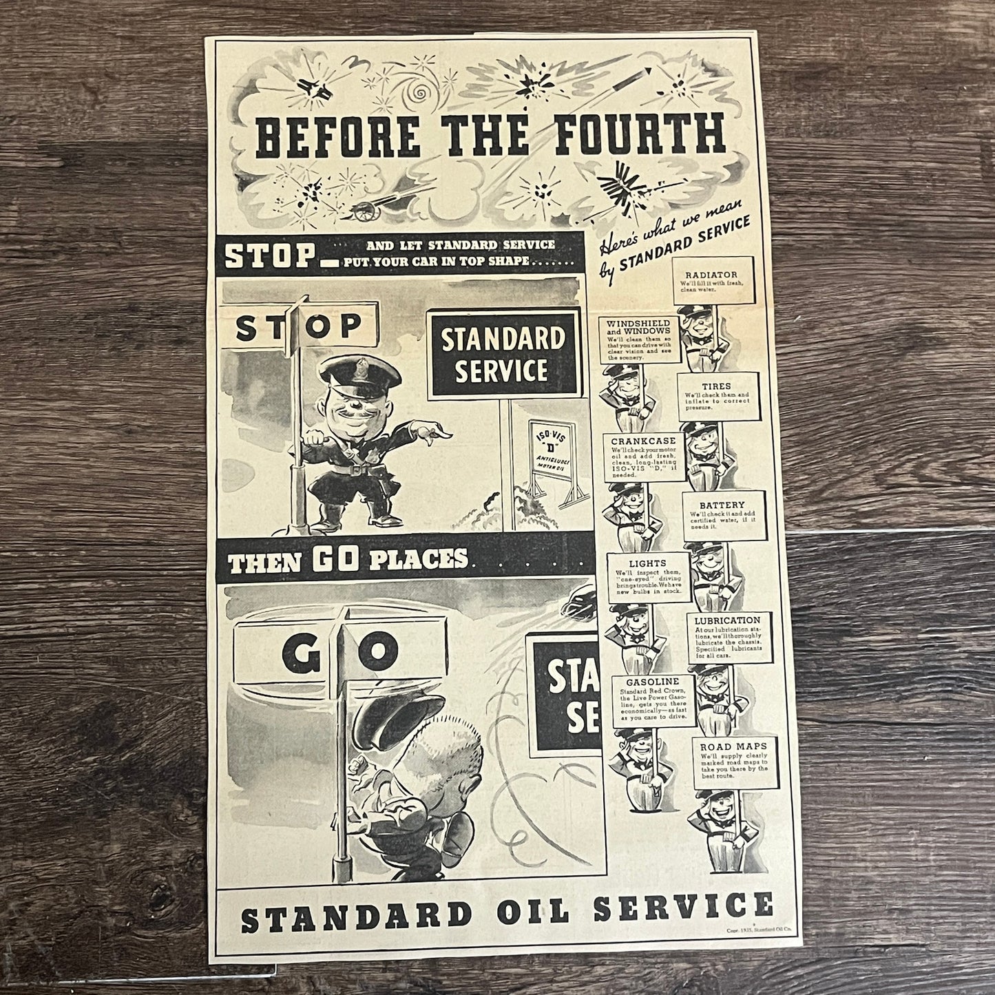 Standard Oil Service 4th of July Cartoon Minneapolis 1935 Newspaper Ad V1-9