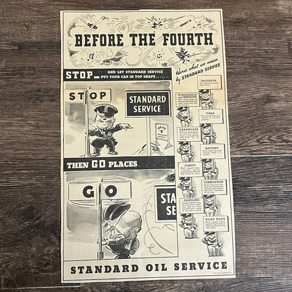 Standard Oil Service 4th of July Cartoon Minneapolis 1935 Newspaper Ad V1-9