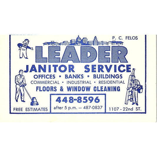Leader Janitor Service. P.C Felos Vintage Business Card SF3-B9