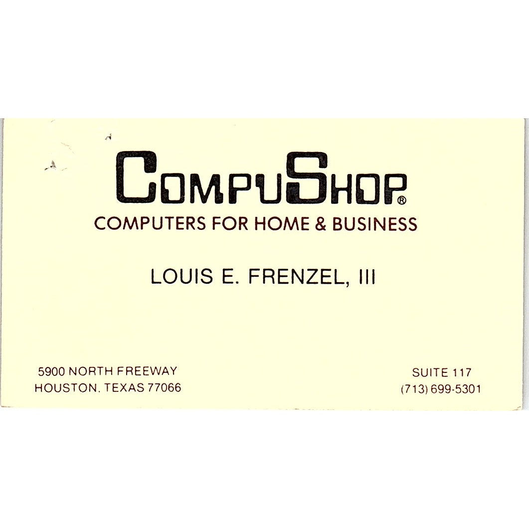 Louis E Frenzel CompuShop Computers Houston TX Vintage Business Card SD9-B2