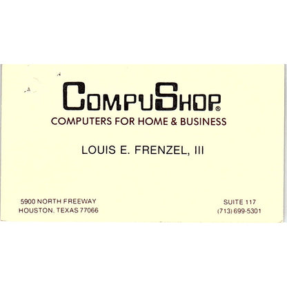 Louis E Frenzel CompuShop Computers Houston TX Vintage Business Card SD9-B2