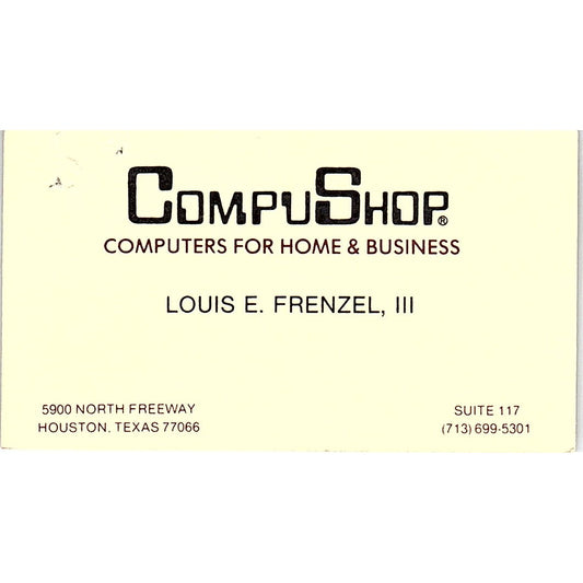 Louis E Frenzel CompuShop Computers Houston TX Vintage Business Card SD9-B2