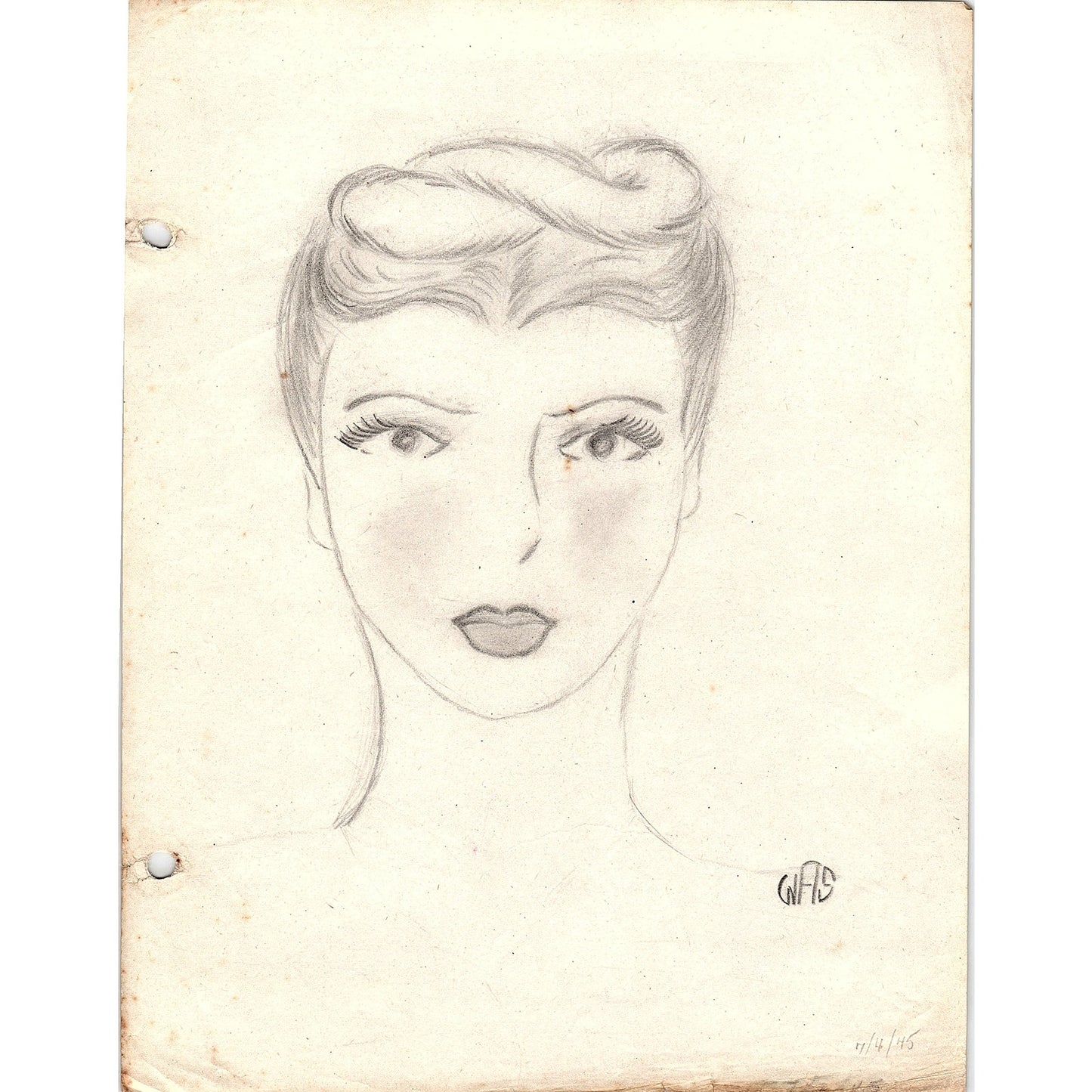 1940s Original Sketch Portrait of a Young Lady Winifred Schutsky D26-15