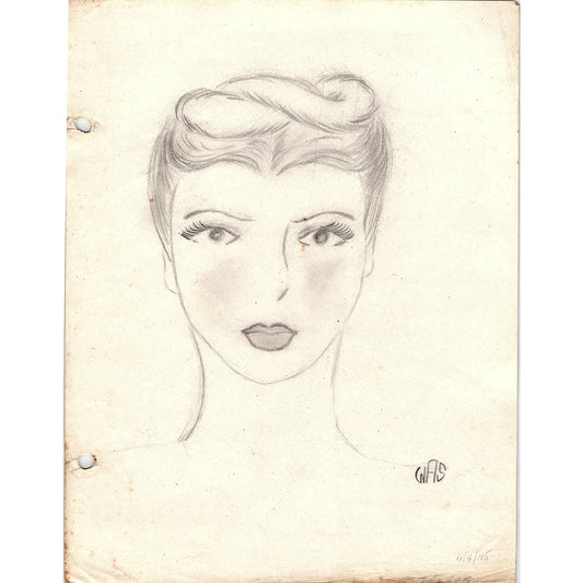 1940s Original Sketch Portrait of a Young Lady Winifred Schutsky D26-15