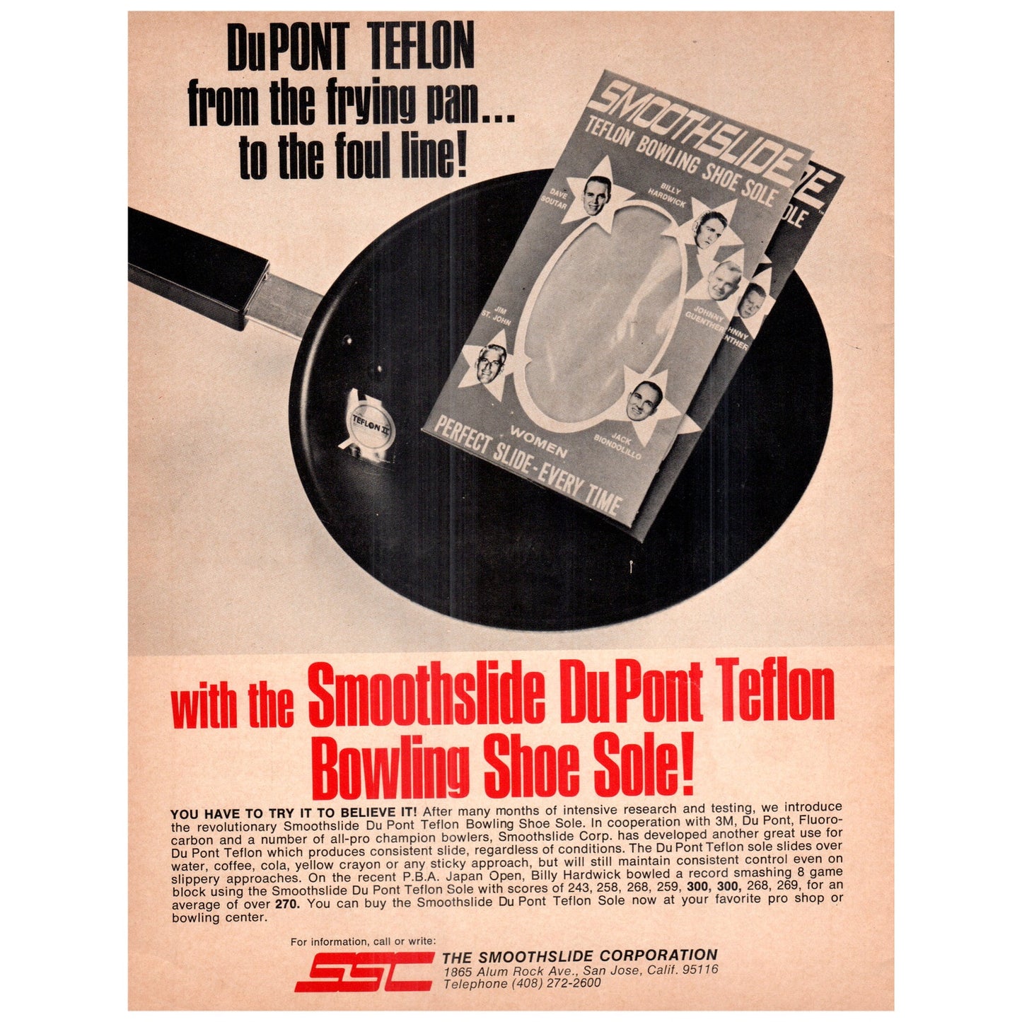 Smoothslide Dupont Teflon Bowling Shoe Sole 1969 Bowling Program Ad D25