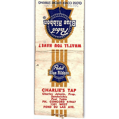 Charlie's Tap Charles Jelacic Milwaukee WI Vintage Matchbook Cover SF3-Y7