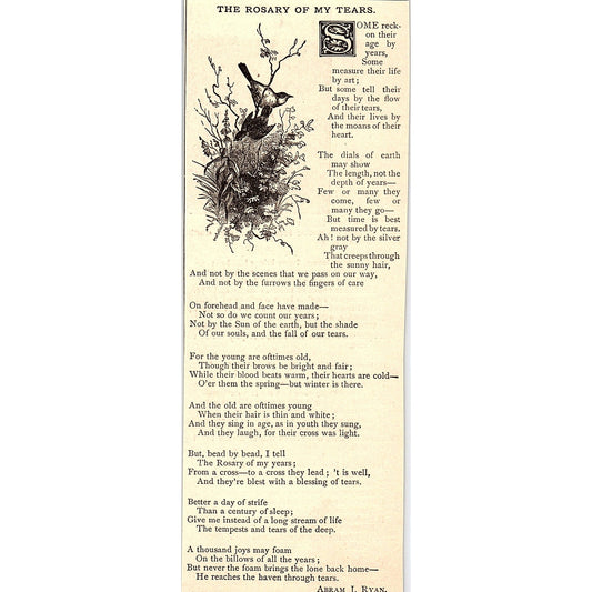 The Rosary of My Tears - Abram J. Ryan 1884 Poem AG3-1