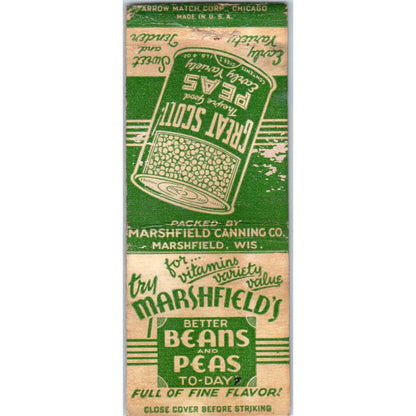 Great Scott! Marshfield Canned Beans & Peas WI Vintage Matchbook Cover SD4-Y9
