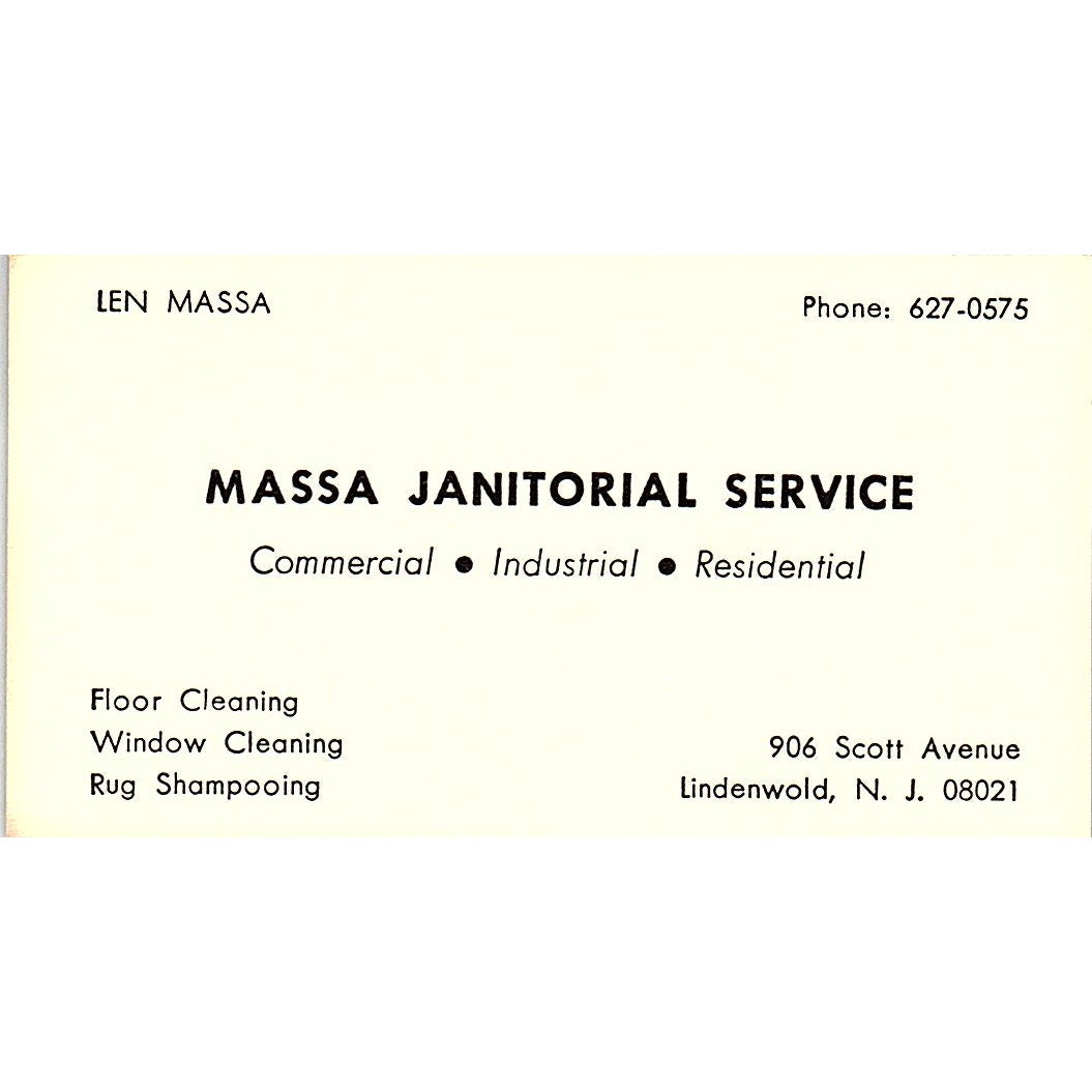 Massa Janitorial Service Len Massa Lindenwold N.J. Business Card SB4-B1