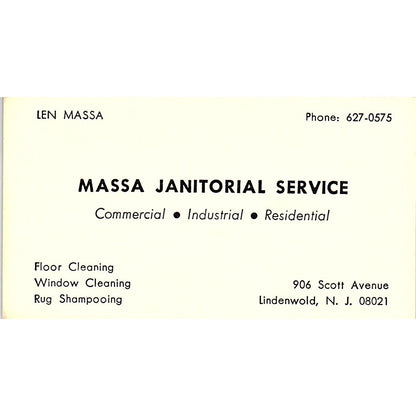 Massa Janitorial Service Len Massa Lindenwold N.J. Business Card SB4-B1