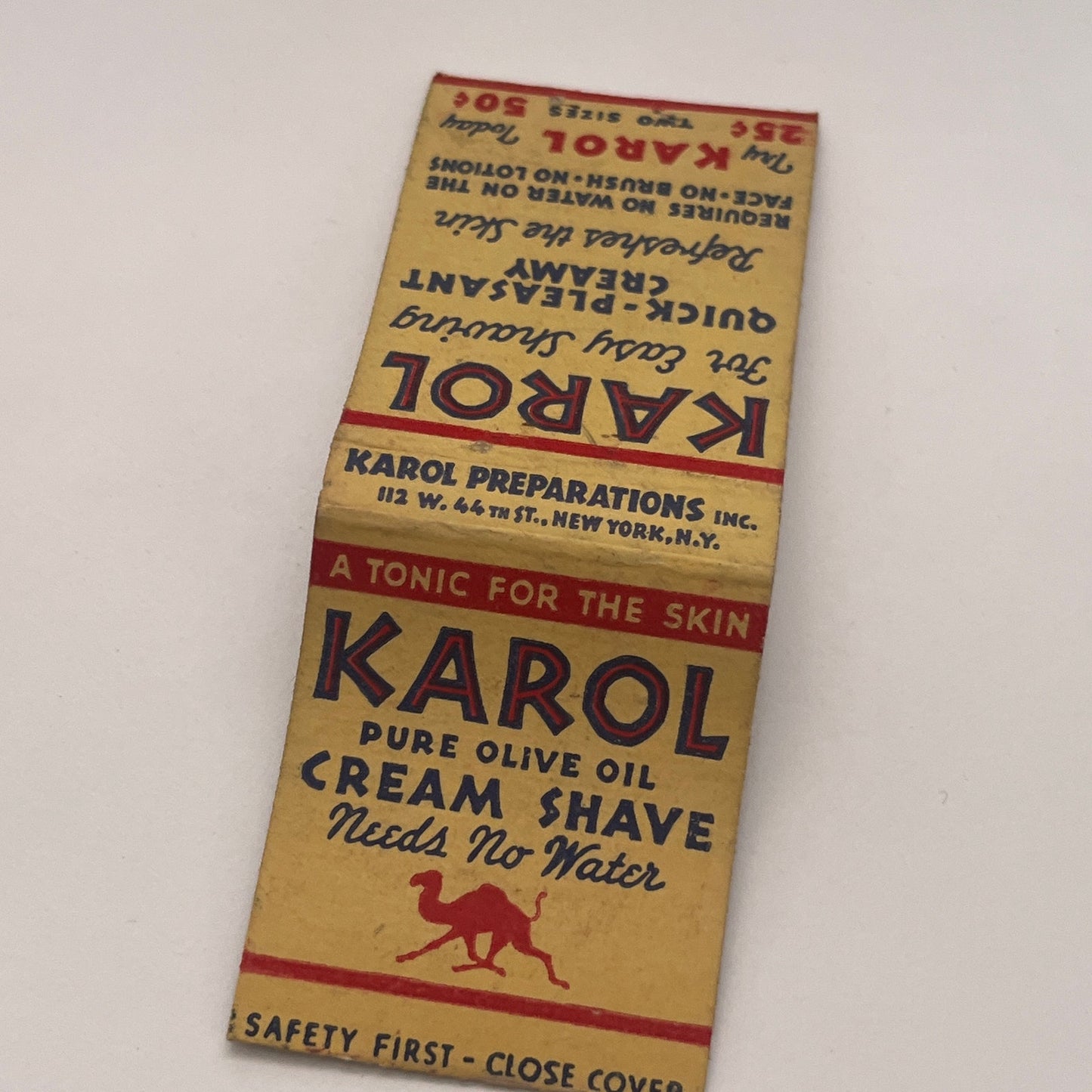 Karol Pure Olive Oil Cream Shave Vintage Matchbook Cover TB8-MB2-3