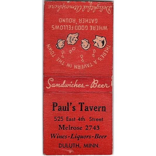 Paul's Tavern Duluth Minnesota Vintage Matchbook Cover SC7-Y4