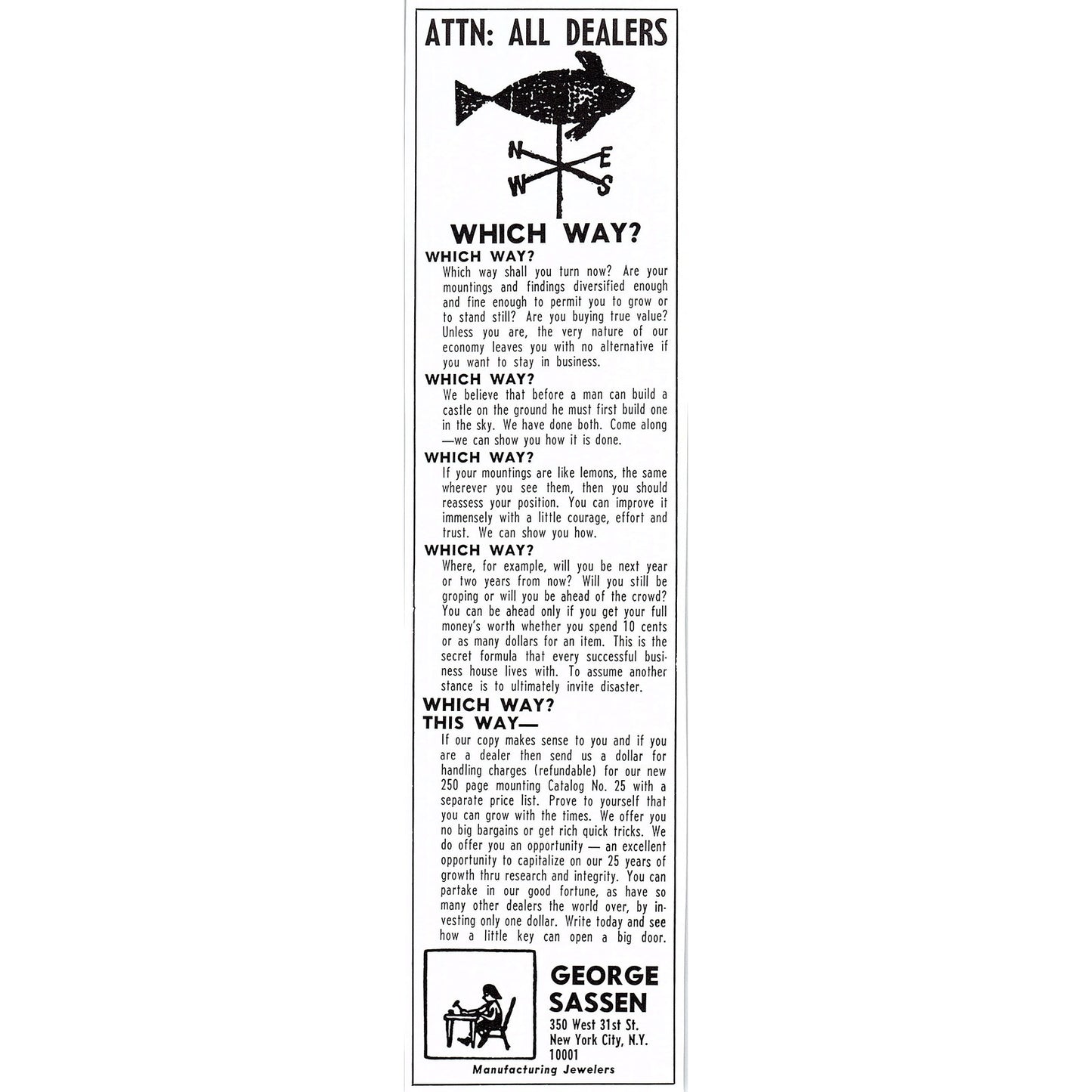 George Sassen Manufacturing Jewelers New York NY 1972 Ad AF8-2