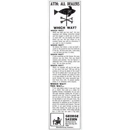 George Sassen Manufacturing Jewelers New York NY 1972 Ad AF8-2