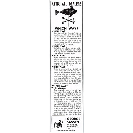 George Sassen Manufacturing Jewelers New York NY 1972 Ad AF8-2