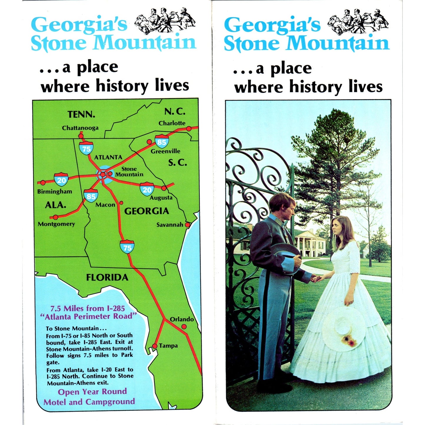 Vintage Georgia's Stone Mountain Fold Out Map & Brochure TF4-B3