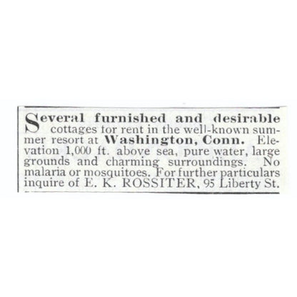 Washington CT Furnished Cottages E.K. Rossiter 1903 Magazine Ad AF7-SS1