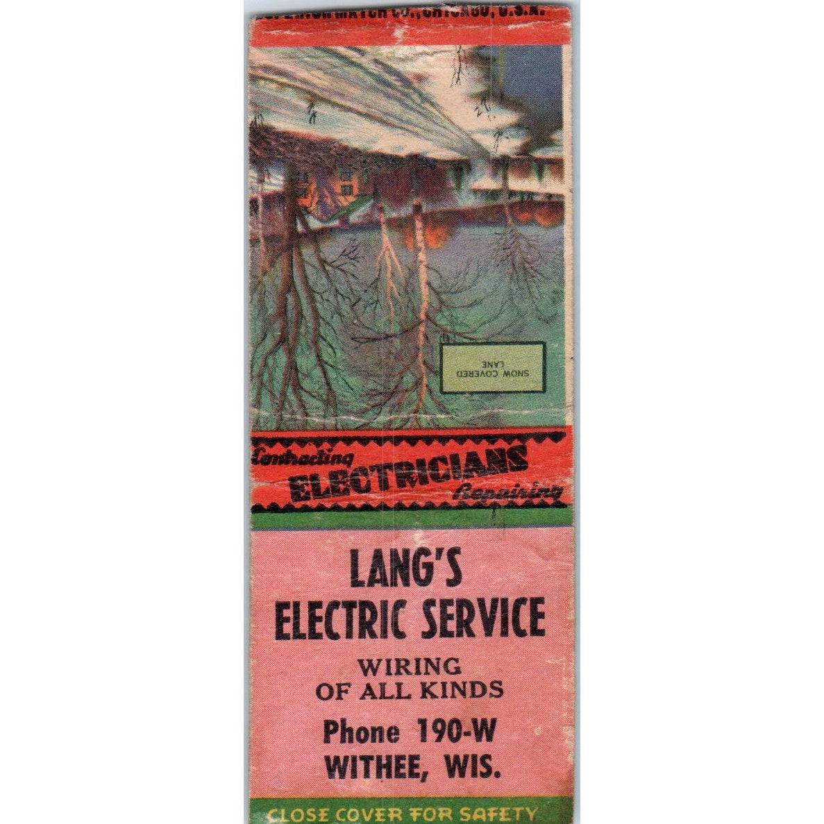 Lang's Electric Service Withee WI Vintage Matchbook Cover SD4-Y1