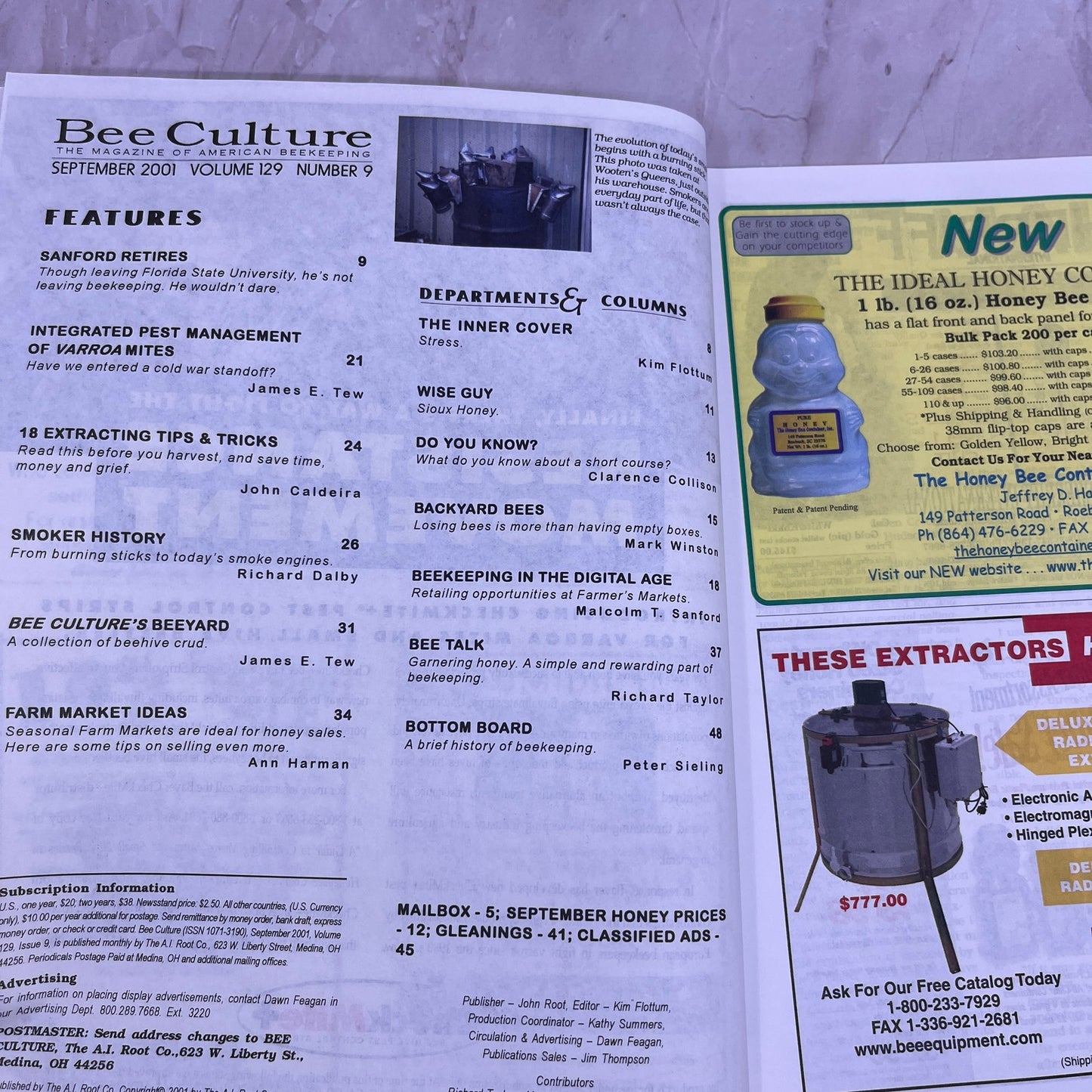 2001 Sep - Gleanings in Bee Culture Magazine - Bees Beekeeping Honey M32