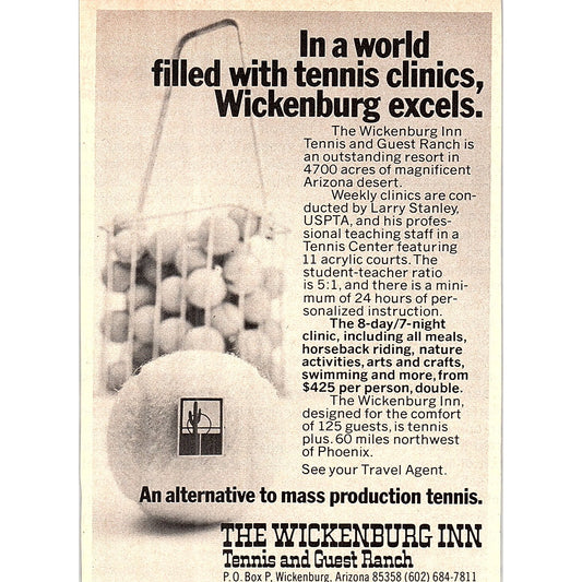 The Wickenburg Inn Tennis & Guest Ranch Arizona 1977 Ad AF3-M1