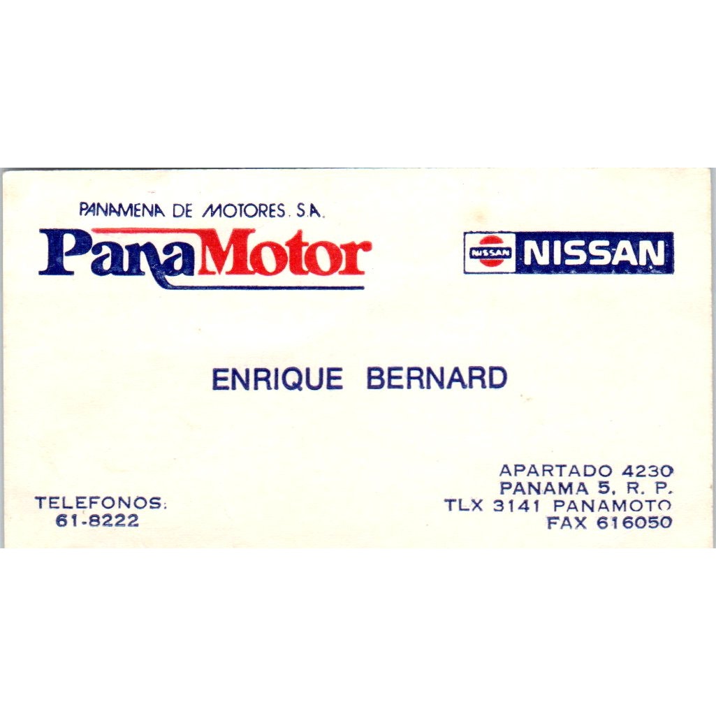 PanaMotor Nissan Enrique Bernard Panama Vintage Business Card SD8-B15