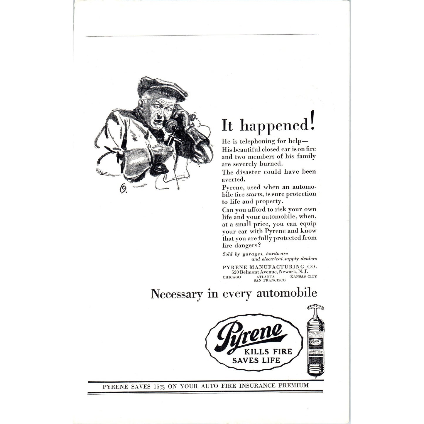 Pyrene - Kills Fire, Saves Life - Vintage Magazine Ad D18