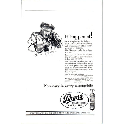 Pyrene - Kills Fire, Saves Life - Vintage Magazine Ad D18