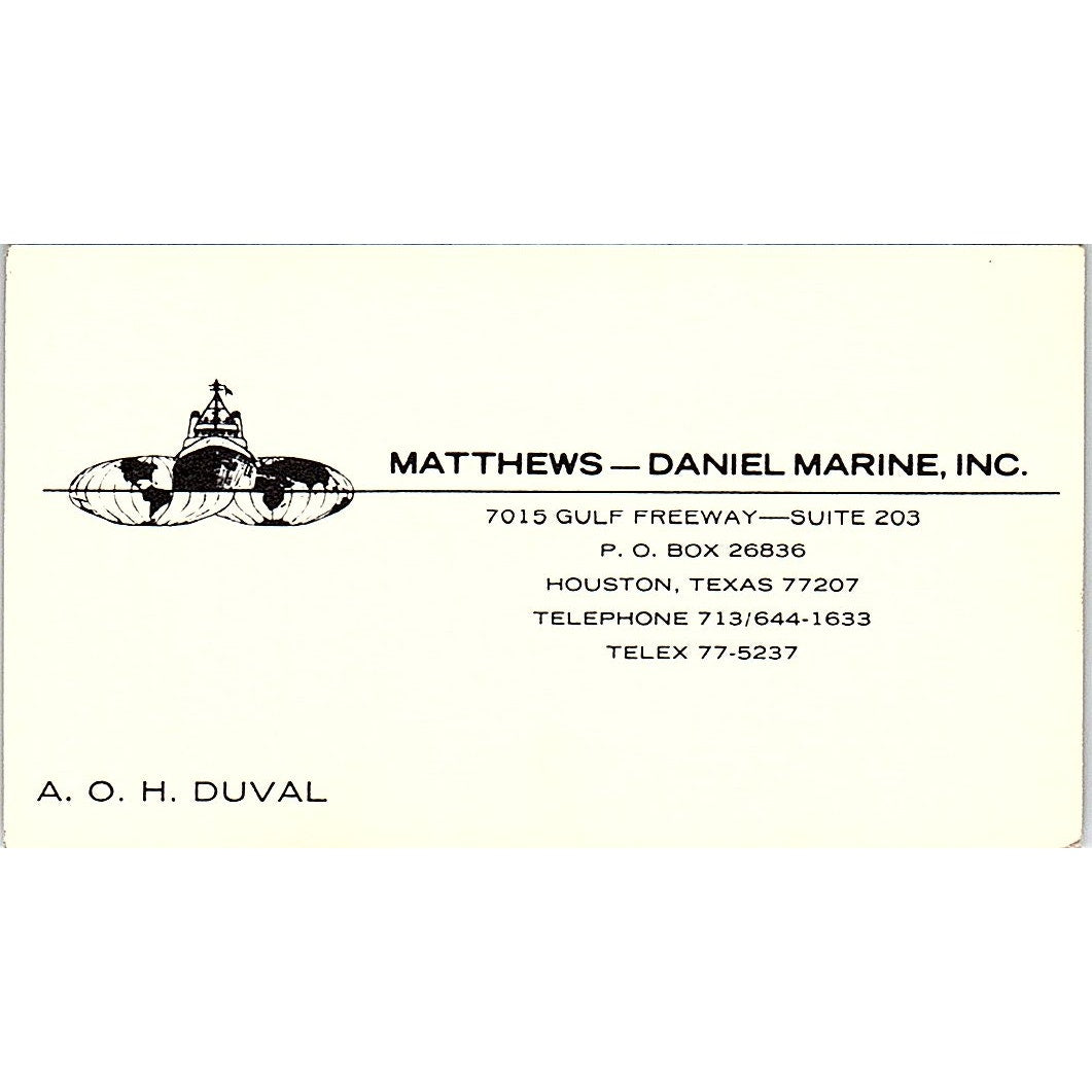 A.O.H. Duval Matthews Daniel Marine Inc Houston Vintage Business Card SD9-B7