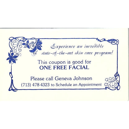 Geneva Johnson Skin Care Houston Vintage Business Card SD9-B7
