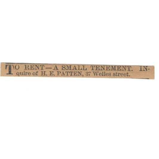 Welles St Tenement for Rent H.E. Patten Hartford 1886 Newspaper Ad AF7-SS6