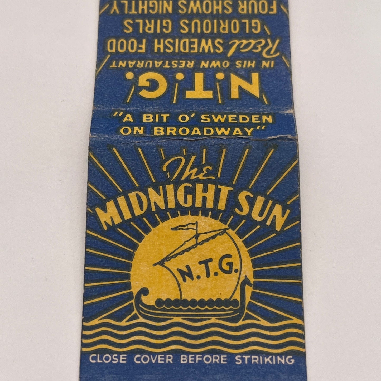 The Midnight Sun N.T.G. Swedish Food Vintage Matchbook Cover TB8-MB2-3