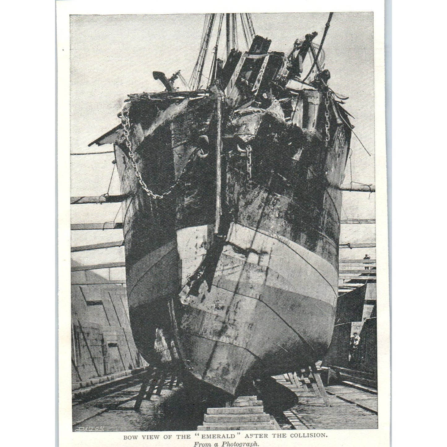 Bow View of the Emerald After Collision 1897 Victorian Photo AE9-TS4